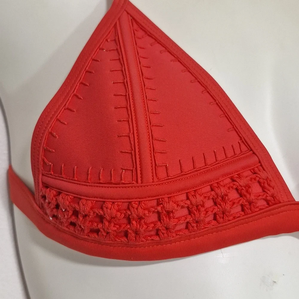 triangl swimwear Coral Red Triangle Bikini Set with Matching Neoprene Bag